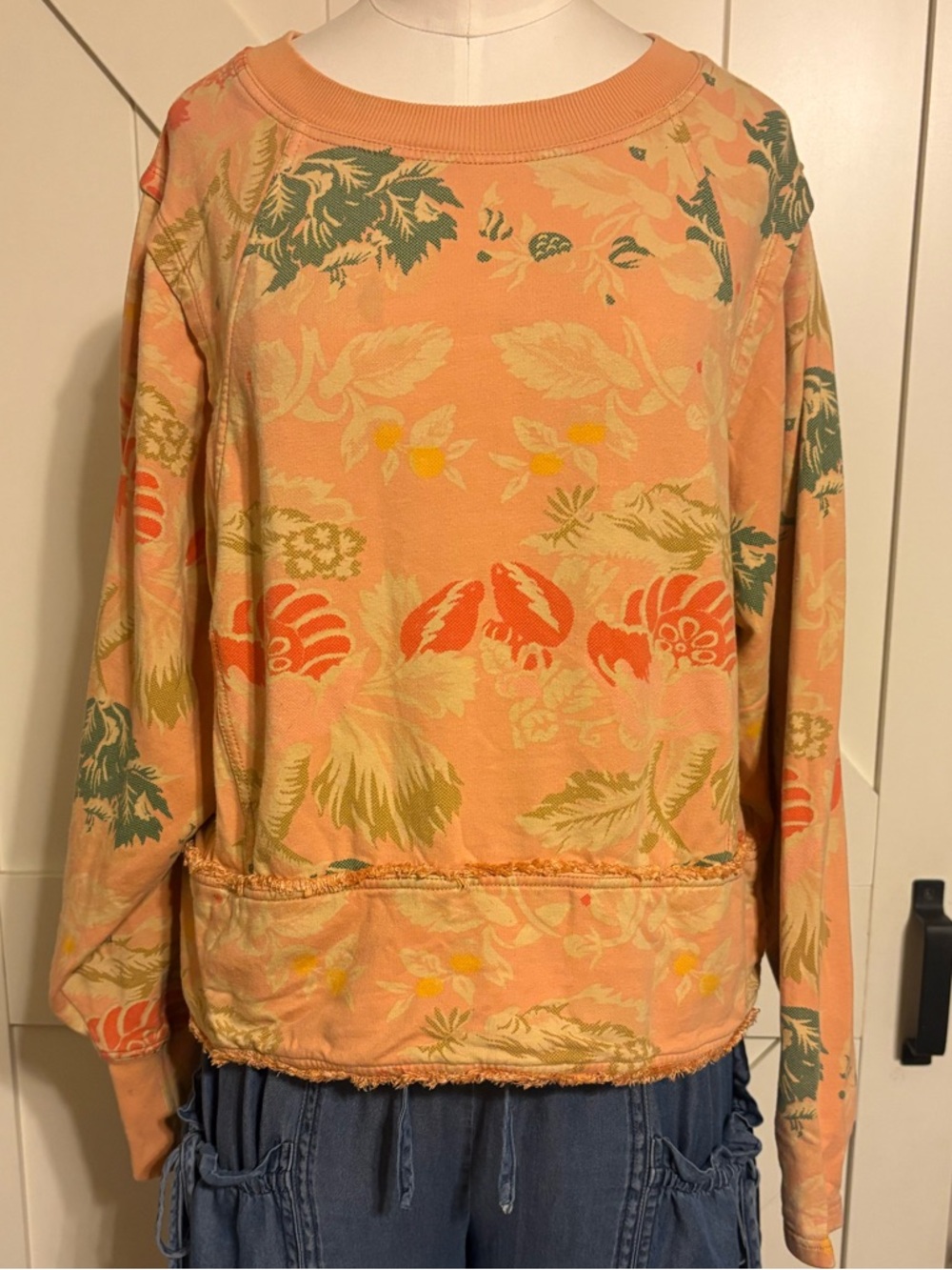 Peach Floral Crewneck Sweatshirt - Women's Sweater